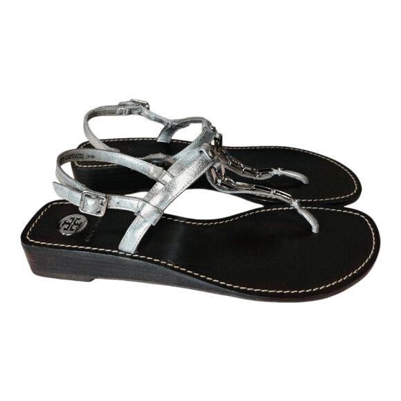 TORY BURCH Alani Chain Link T-Strap Wedge Sandal Size 9.5M - Picture 4 of 9